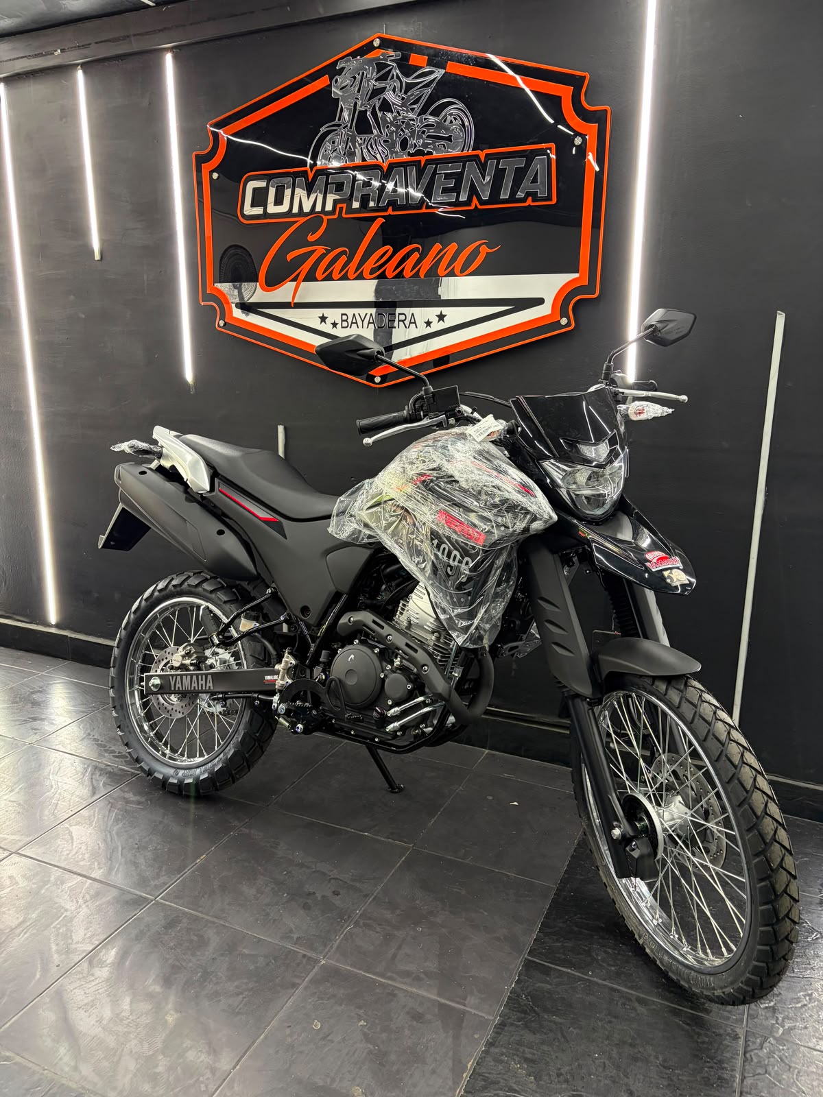 Yamaha XTZ250 Gris modelo 2027 · Vista frontal y lateral