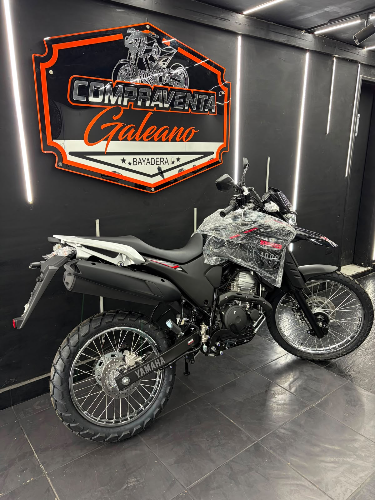 Yamaha XTZ250 Gris modelo 2027 · Vista trasera y lateral